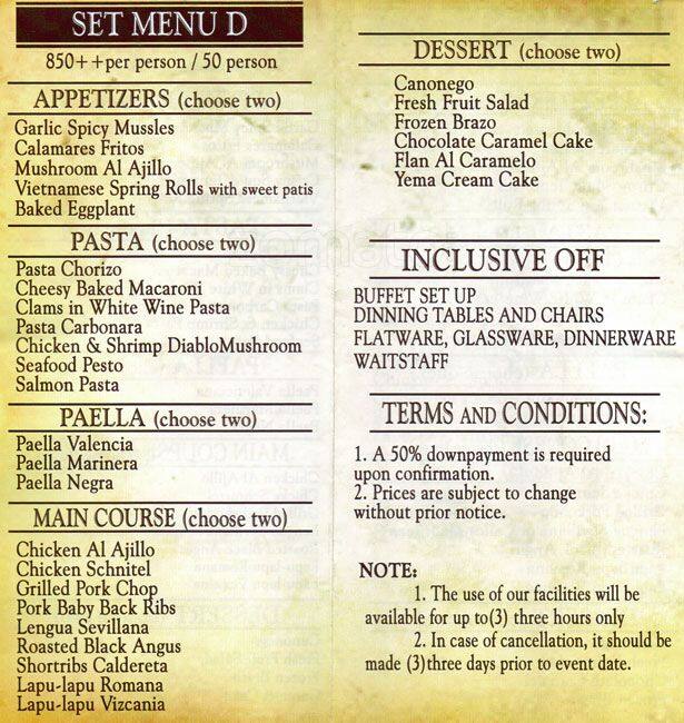 Menu at Las Paellas restaurant, Parañaque, 256 Aguirre Ave