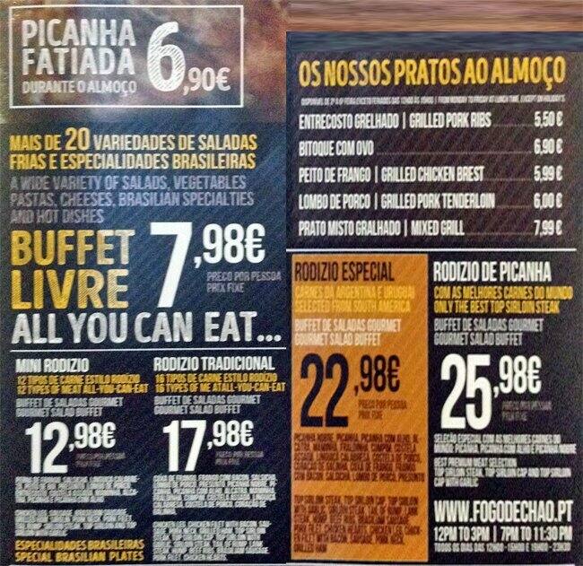 Fogo de Chão Menu, Menu de Fogo de Chão, Marquês de Pombal, Lisboa