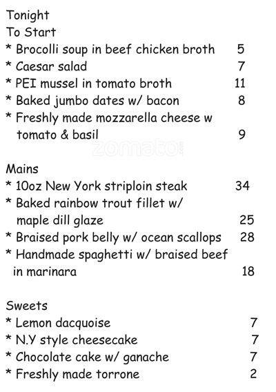 Lemon Bistro menu