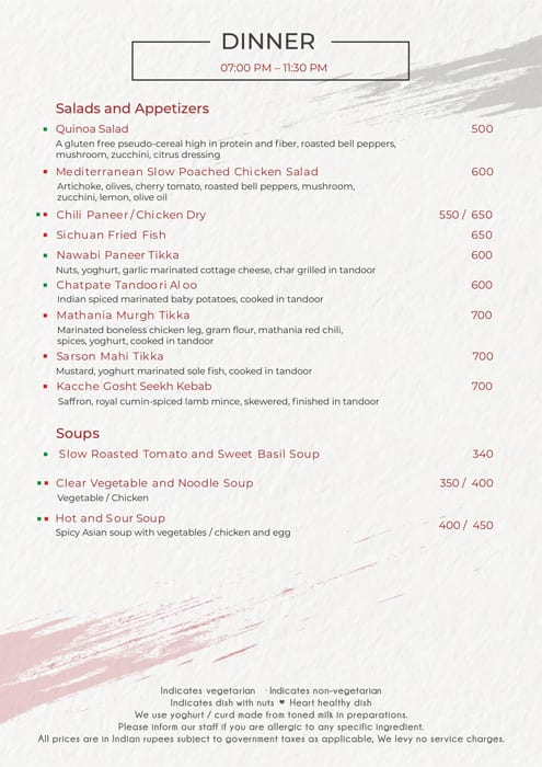 Okra - Jaipur Marriott Hotel menu