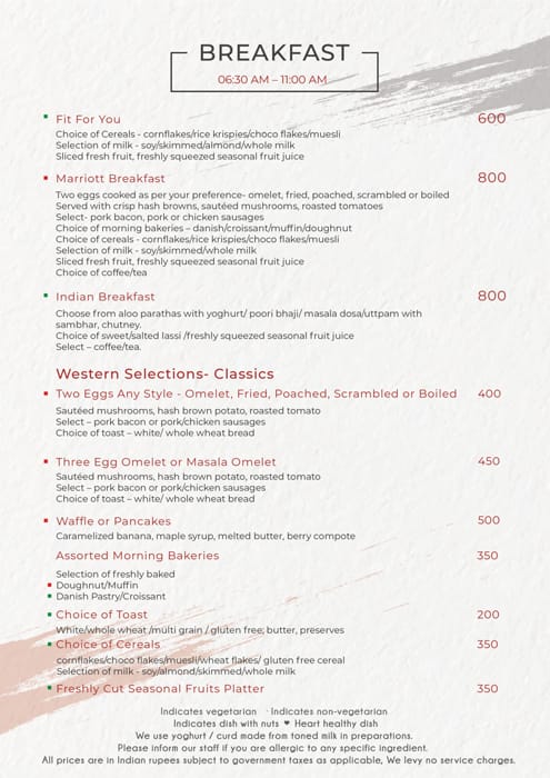 Okra - Jaipur Marriott Hotel menu