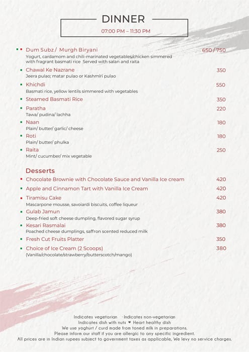 Okra - Jaipur Marriott Hotel menu