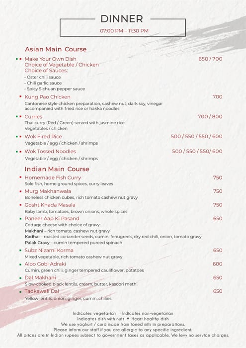 Okra - Jaipur Marriott Hotel menu