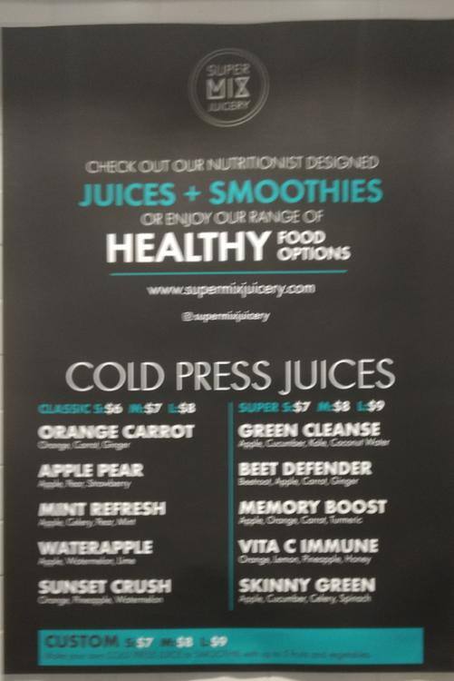 Menu at Super Mix Juicery pub & bar, Lane Cove