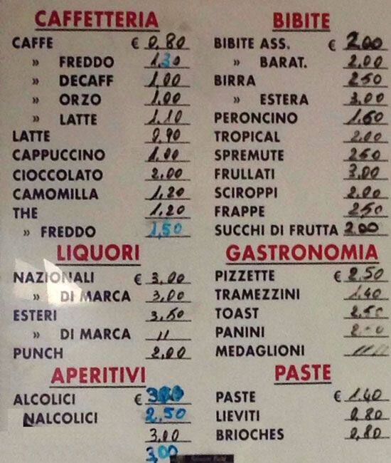 Menu di Caffè Novecento 