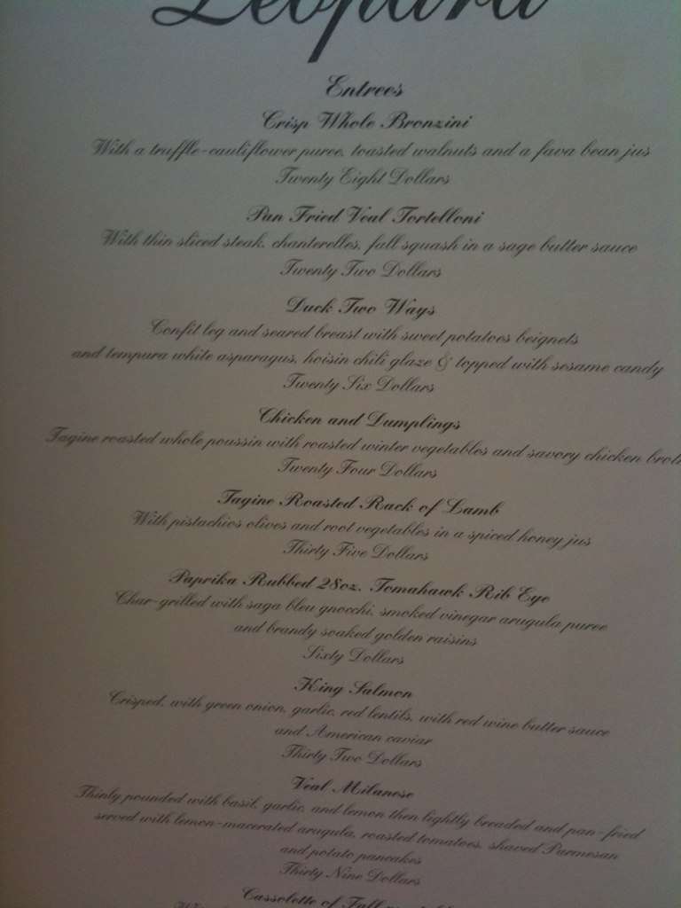 Carta de The Leopard Restaurant