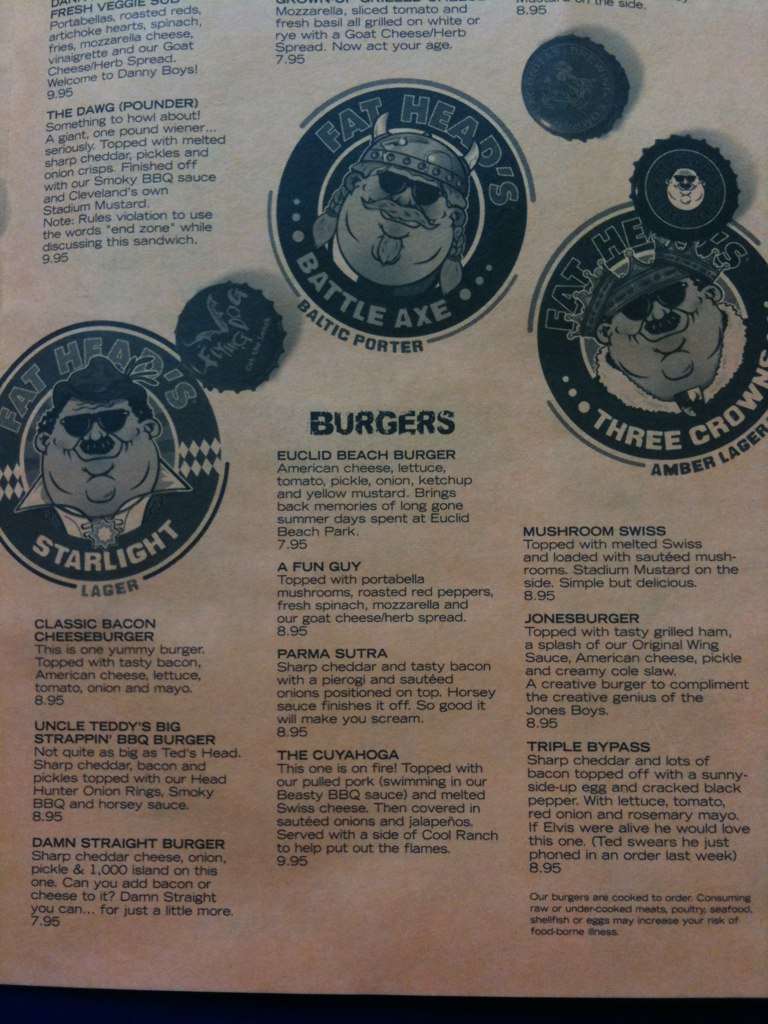 Menu at Fat Heads Brewery & Saloon pizzeria, North Olmsted