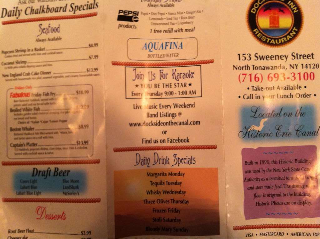 Dockside Inn Menu, Menu for Dockside Inn, North Tonawanda, Buffalo