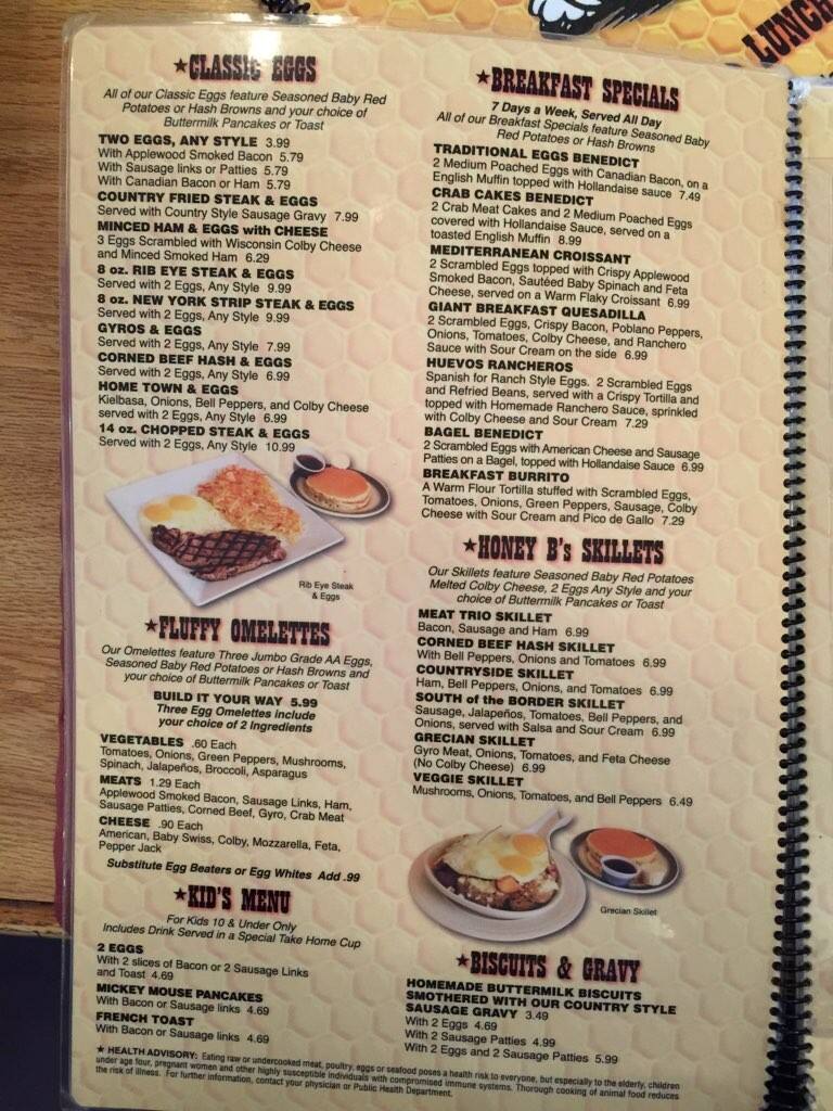 Honey B's II Diner Menu, Menu de Honey B's II Diner, Racine, Milwaukee
