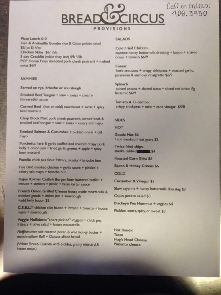 Bread and Circus Provisions Menu Urbanspoon/Zomato