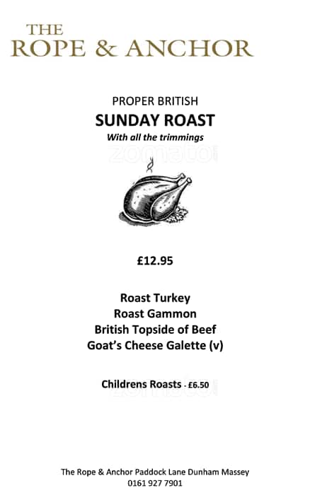 The Rope & Anchor menu