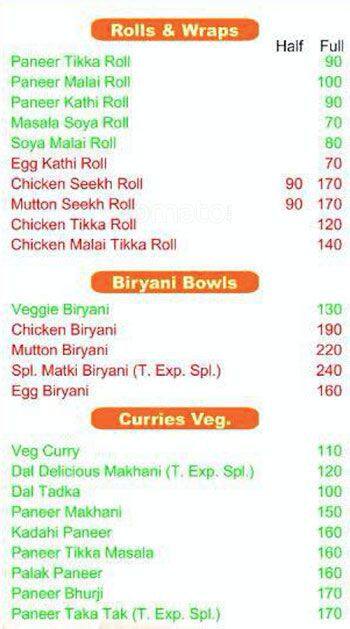 Tikka Express menu