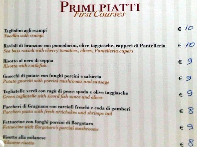 Menu di Da Mony 