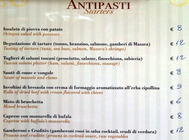 Menu di Da Mony 