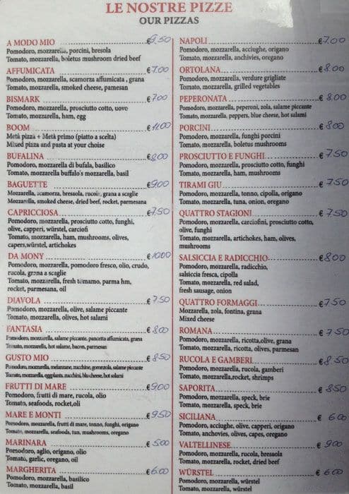 Menu di Da Mony 