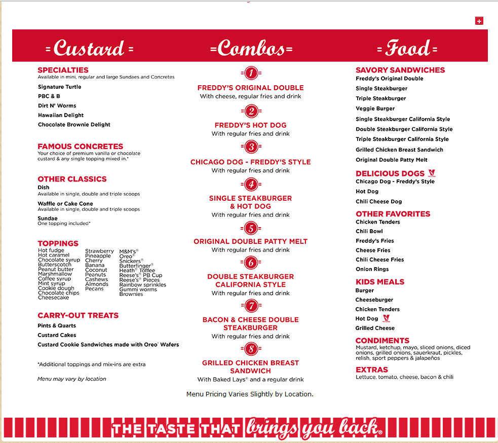 Freddy's Frozen Custard & Steakburgers Menu Urbanspoon/Zomato