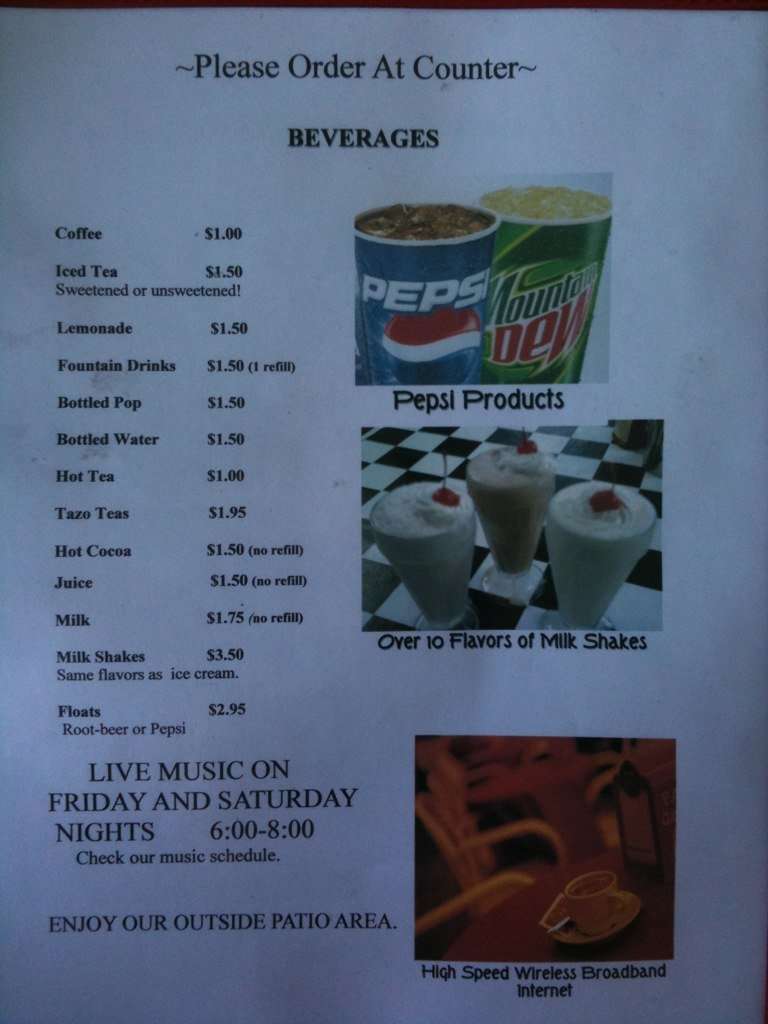 Menu at Jubilee Diner restaurant, Friendsville