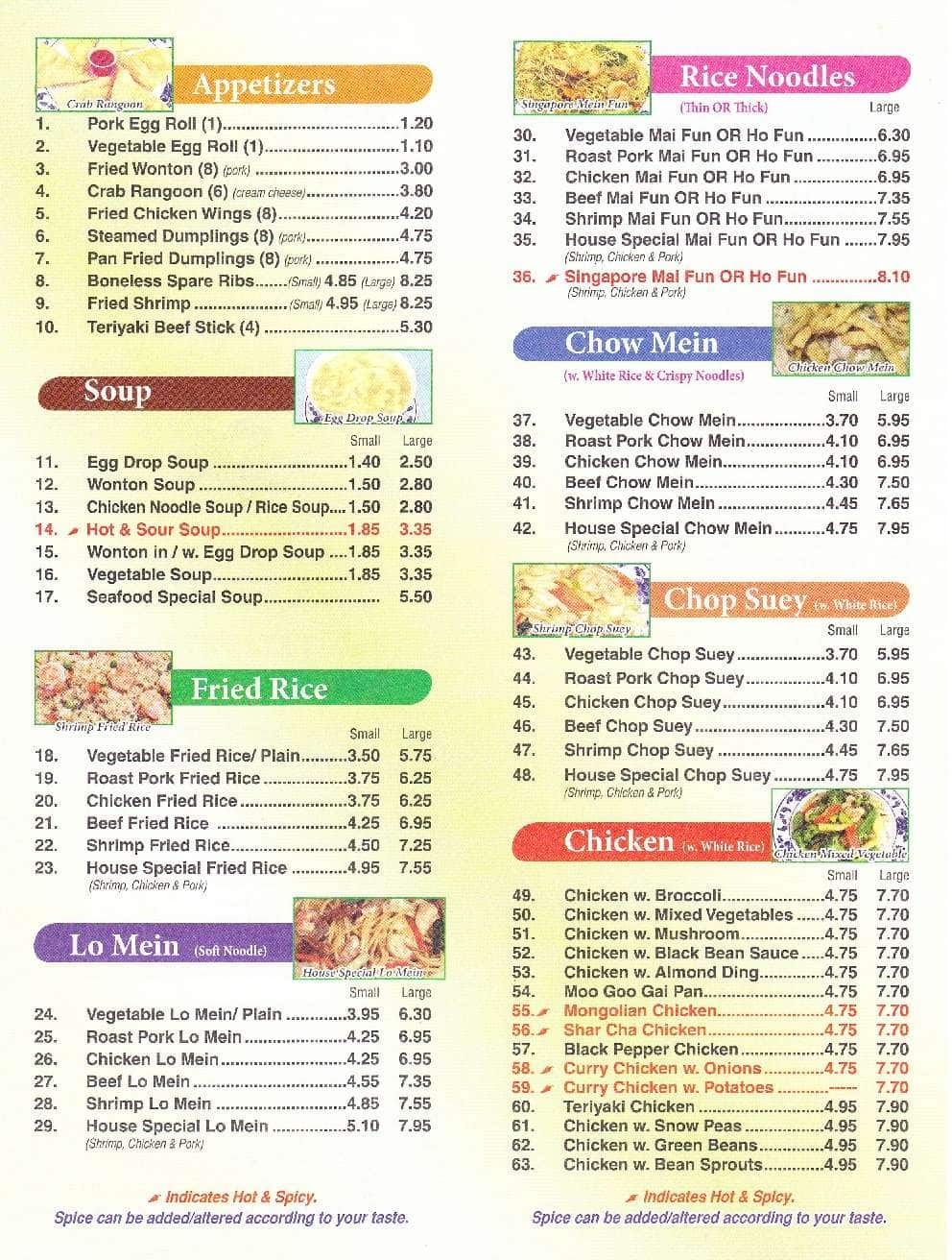 Taste Of Asia Restaurant Menu