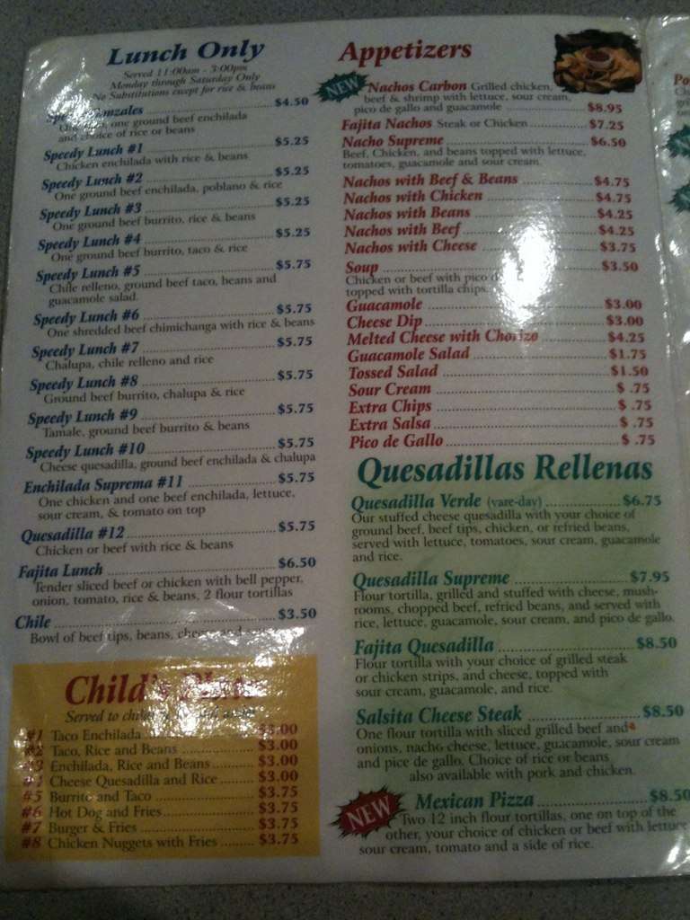 Menu at Salsitas restaurant, Austintown