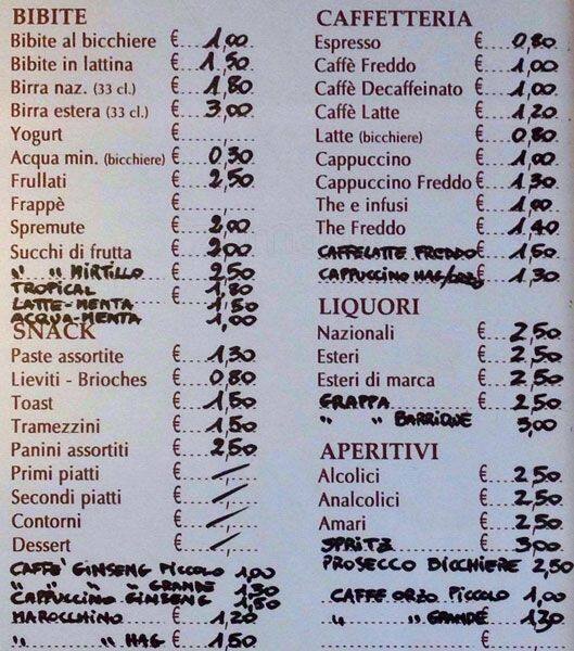 Menu di Bar Marlene 