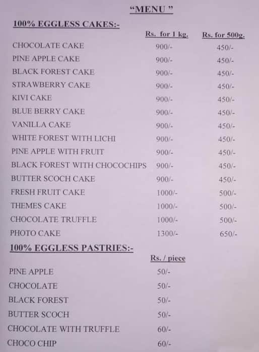 Menu at Cake Wala, Lucknow