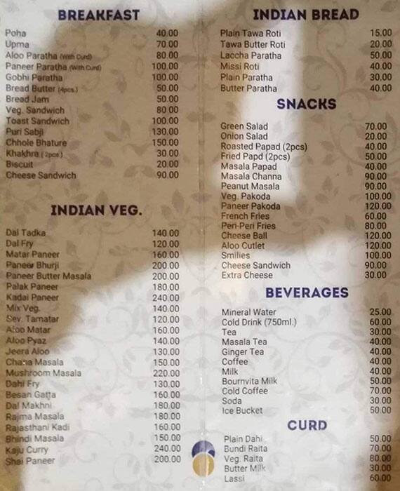 Menu Of Paradise Restro & Cafe, Panchwati, Udaipur