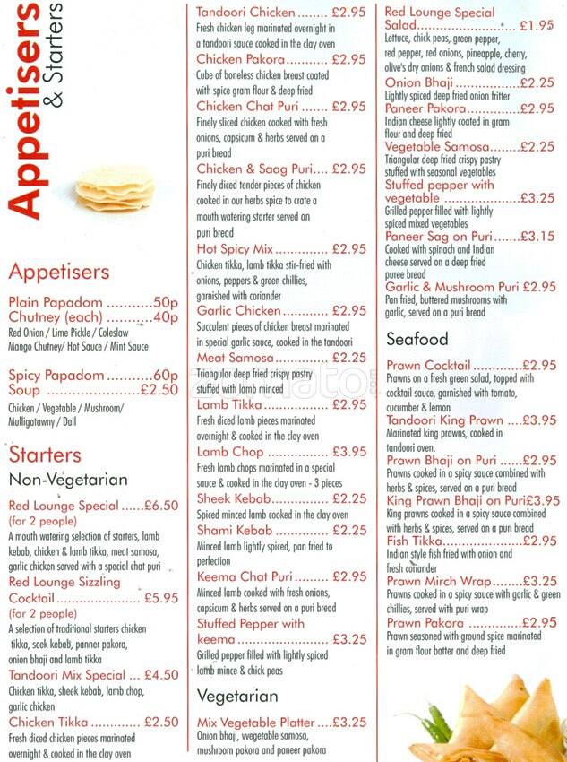 Red Lounge menu