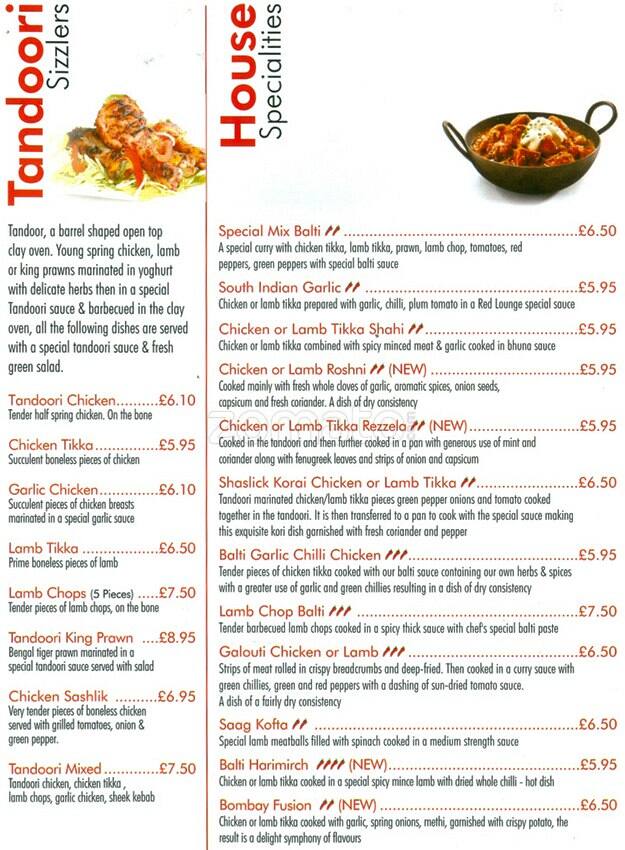 Red Lounge menu