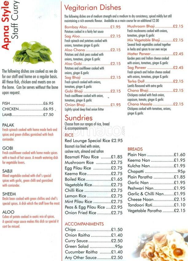 Red Lounge menu