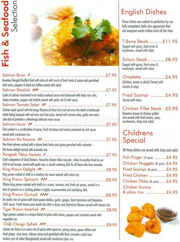 Red Lounge menu