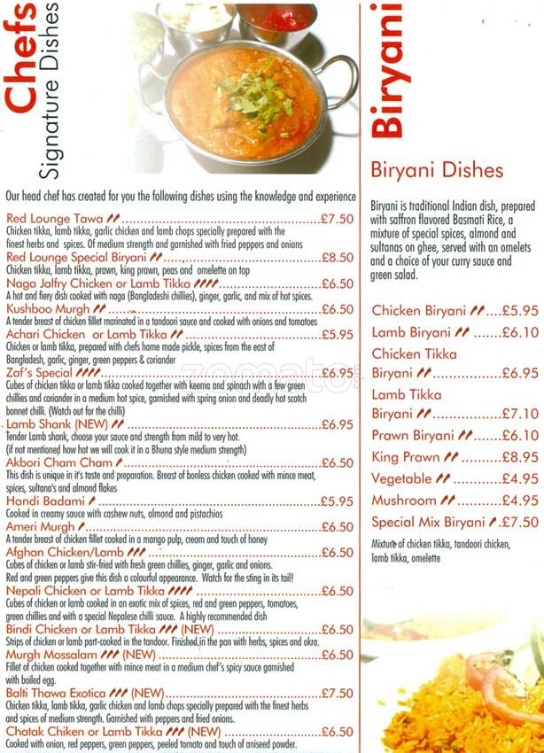 Red Lounge menu