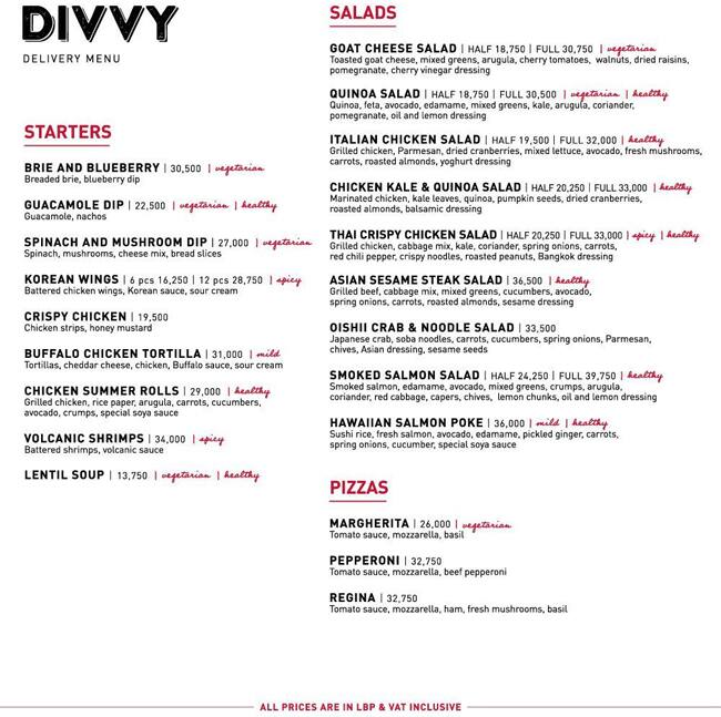 DIVVY меню