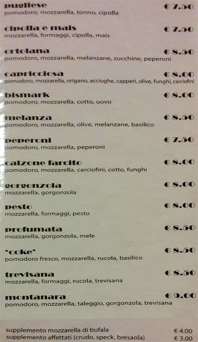 Menu di Coke Pizzeria 