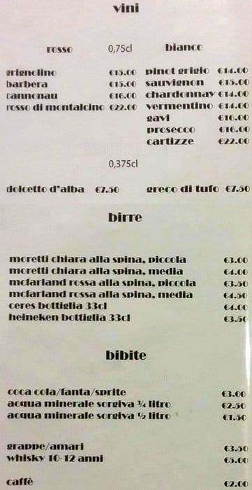 Menu di Coke Pizzeria 