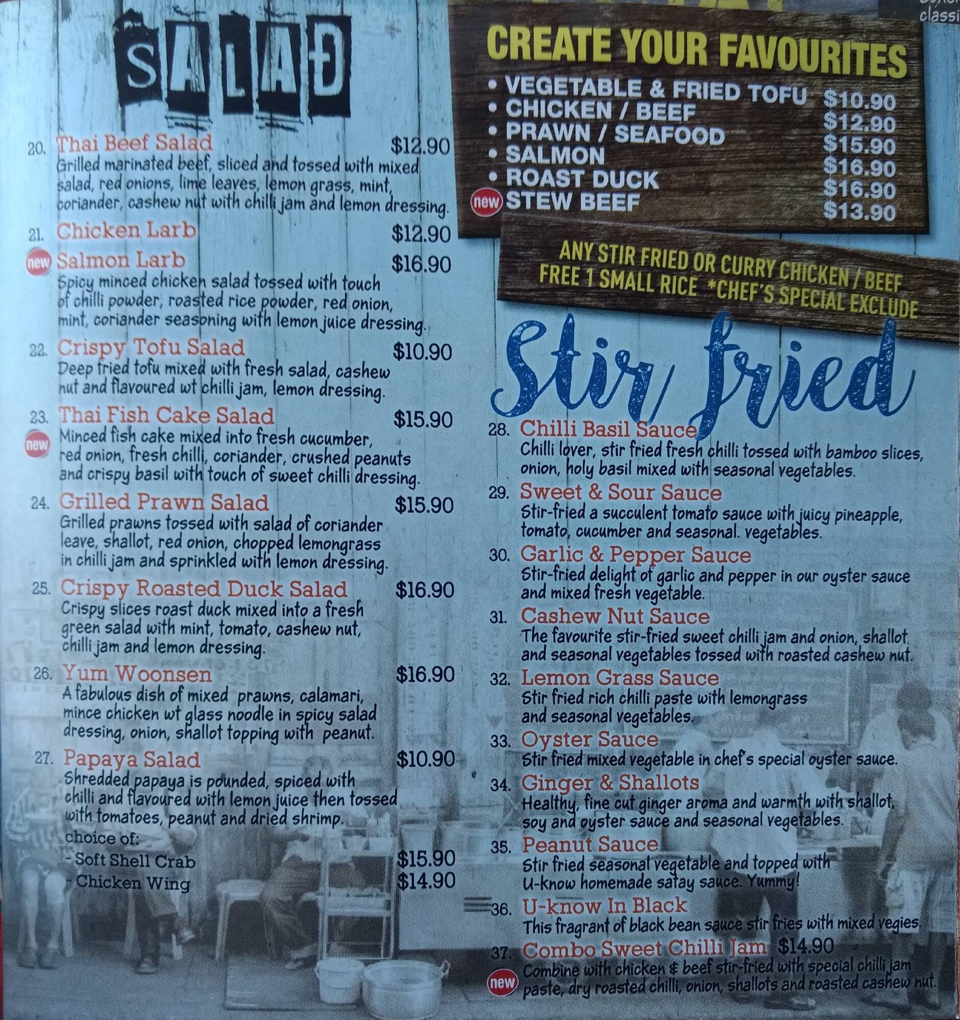 Menu at Uknow Thai Cuisine restaurant, Earlwood