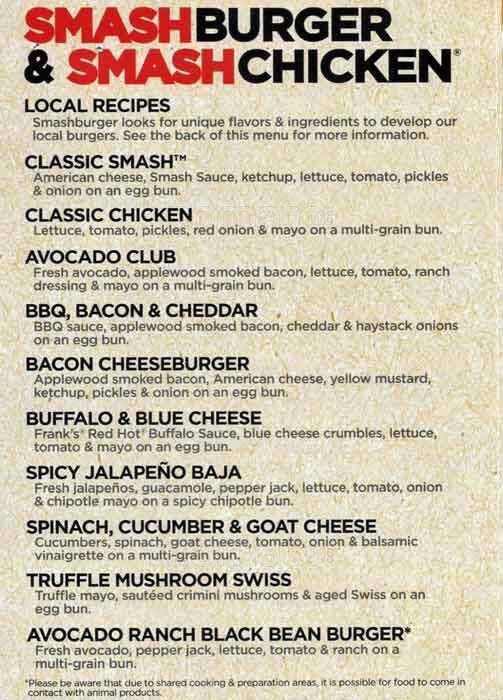 Smashburger Menu, Menu for Smashburger, Eastover, Charlotte