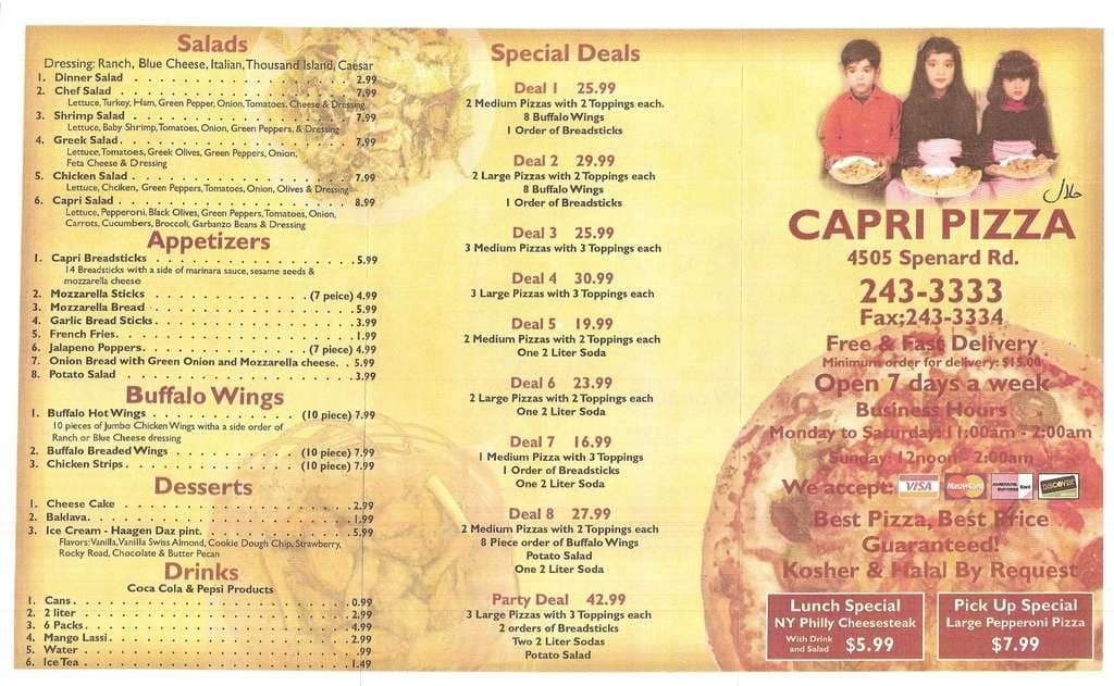 Menu at Capri Pizza pizzeria, Anchorage