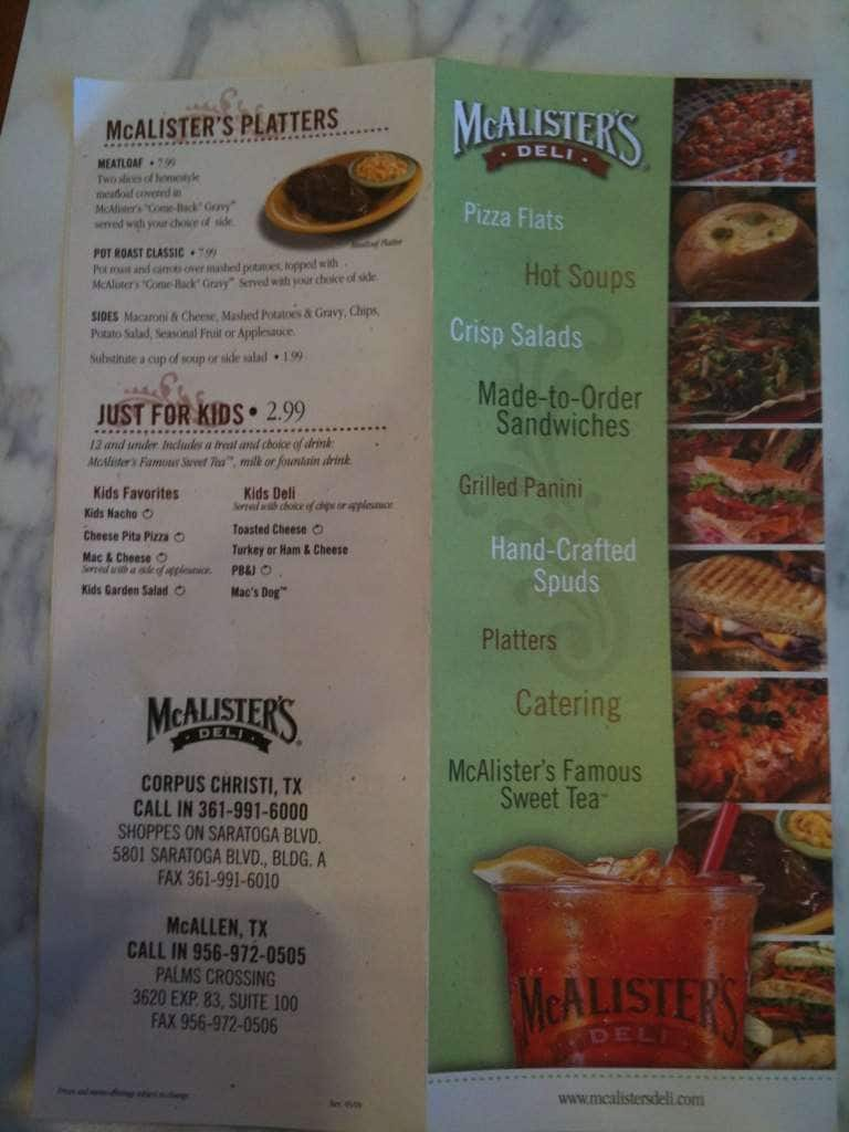 Printable Menu For Mcalister S Deli Portal Tutorials