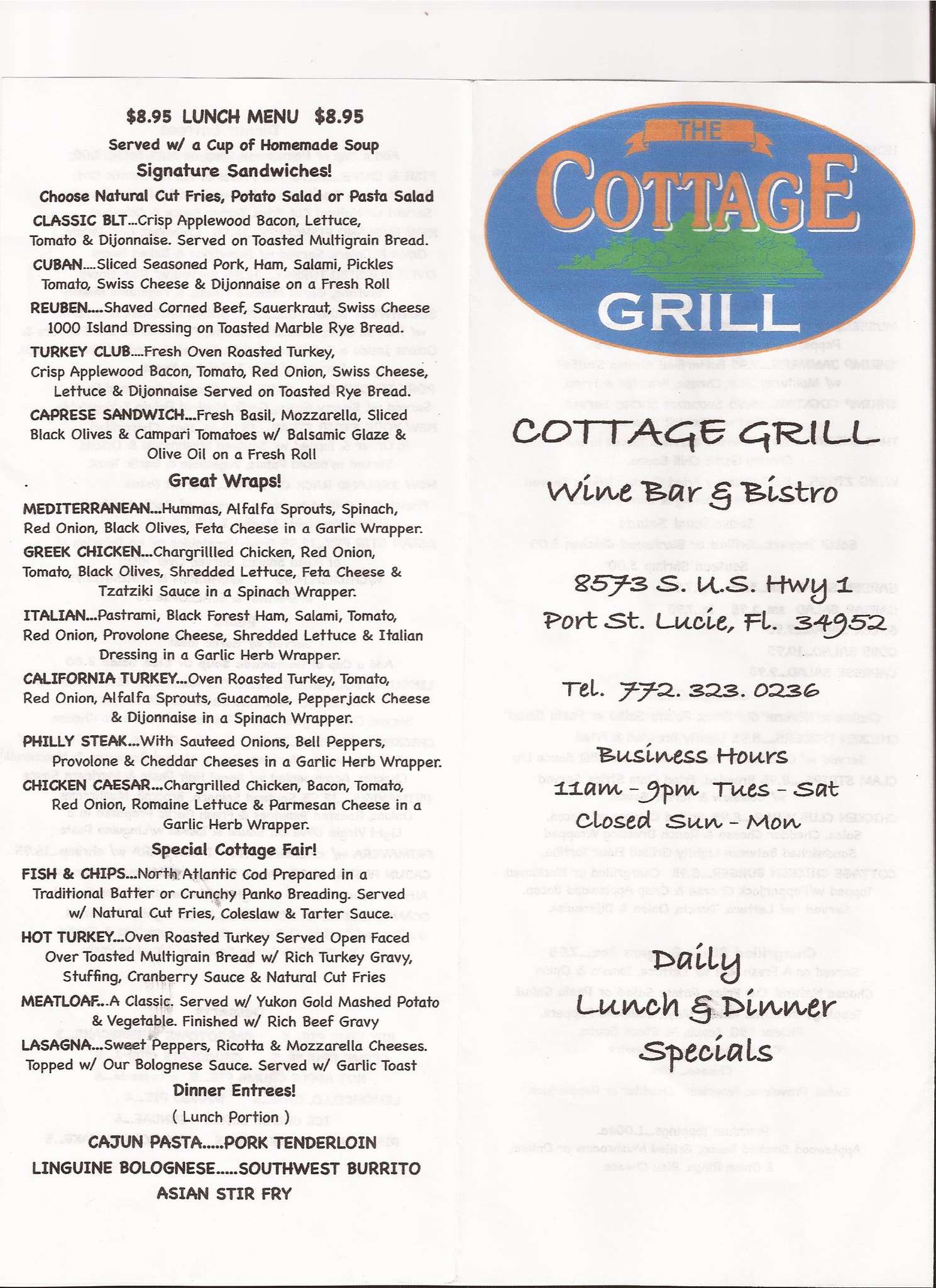 The Cottage Grill Menu Menu For The Cottage Grill Port St Lucie