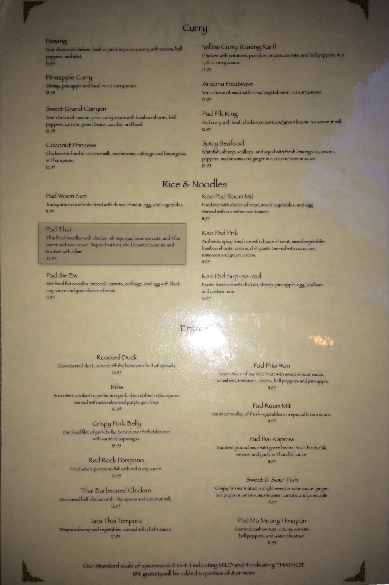 Menu at Tara Fine Thai Cuisine restaurant, Prescott