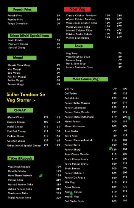 Menu at Urban Mirchi Restaurant & Cafe, Greater Noida