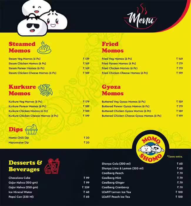 Momo Shomo menu