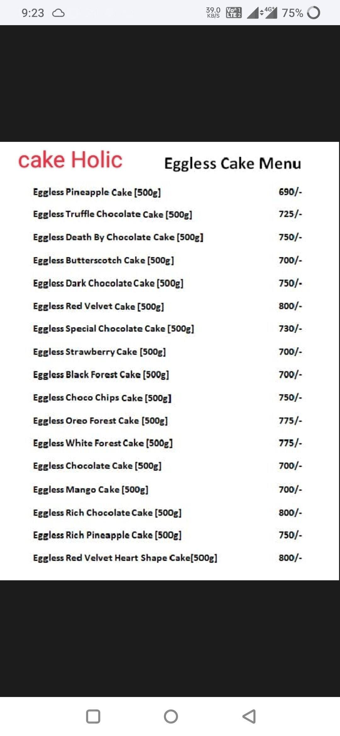 Menu of Cake Holic, Omega 1, Greater Noida