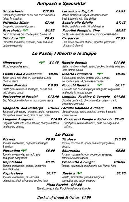 Menu At Osteria Del Portico Restaurant, London, Big Jims Trims