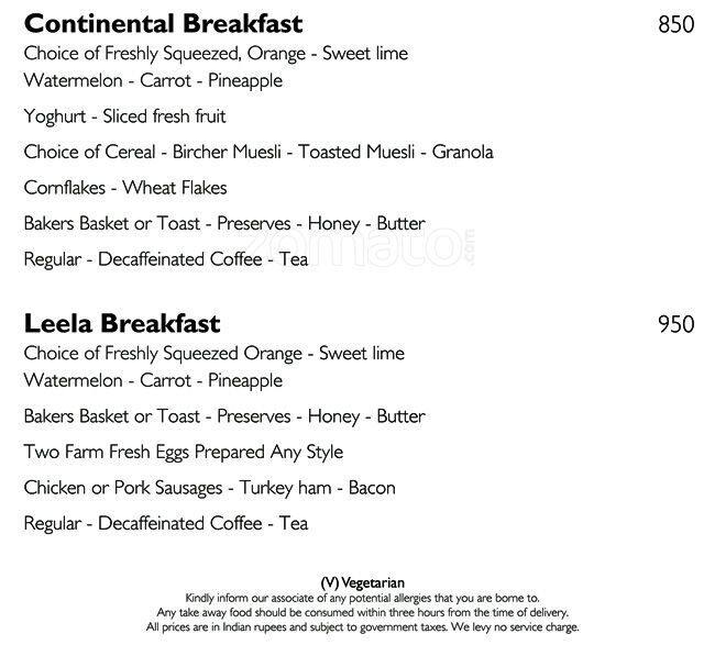 Spectra The Leela Palace Menu Zomato
