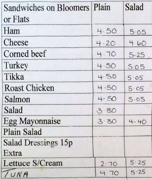 Menu at Howarth's Bakery, Manchester, 747 Moston Lane