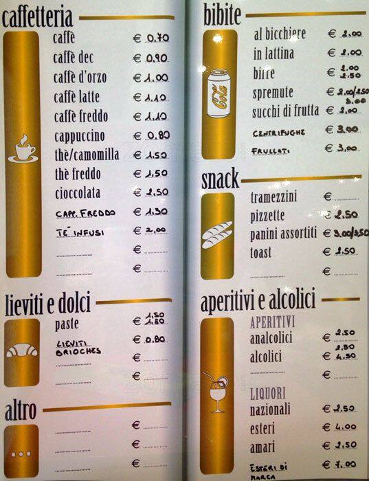 Menu di Caffé Italiano 