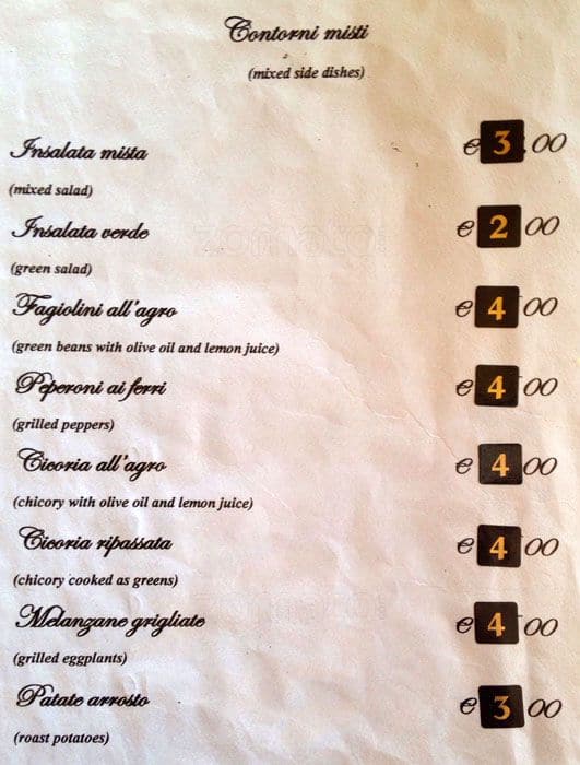 Menu di La Tavernaccia 