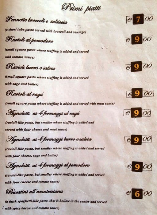 Menu di La Tavernaccia 
