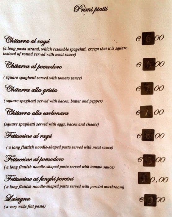 Menu di La Tavernaccia 